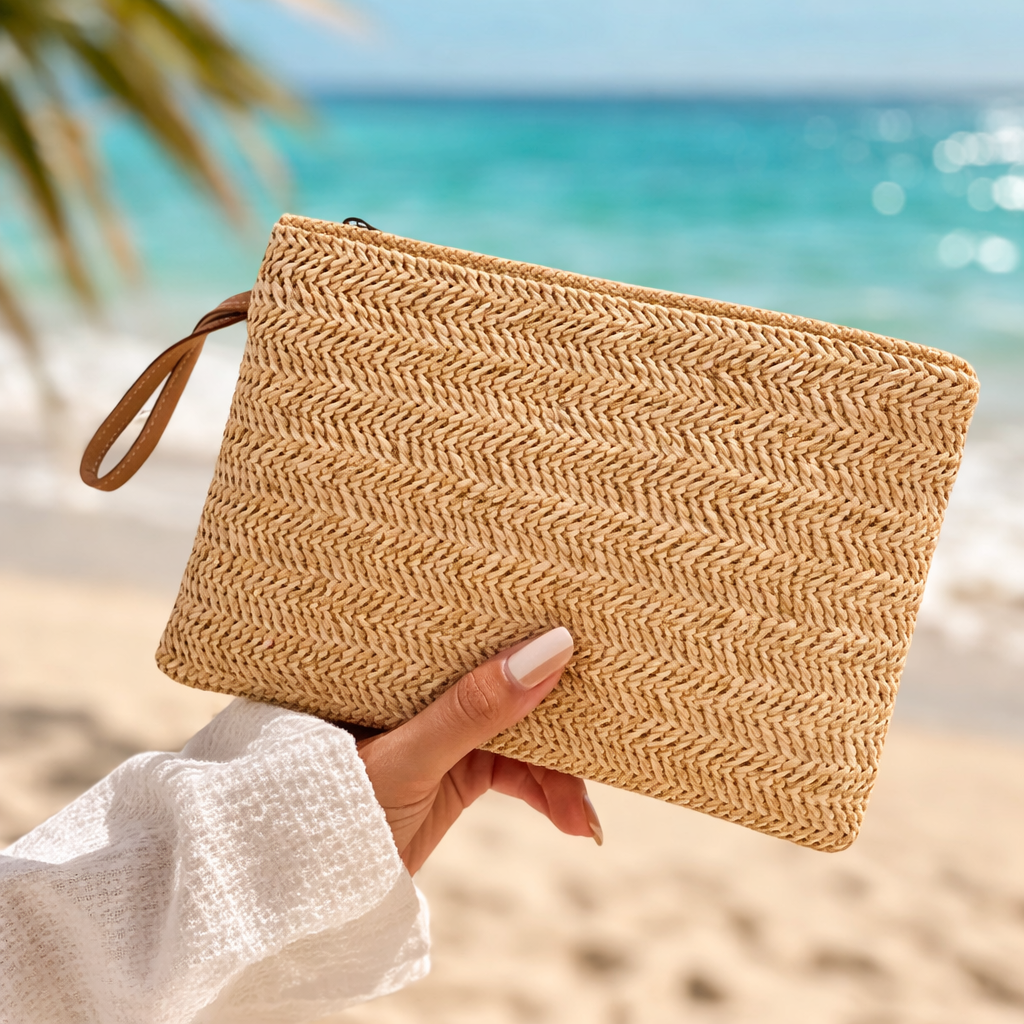 Bolso de Mano Minimalista de Verano - Clutch de Paja Natural Elegante